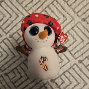 Ty Snowman Plush with Red Hat